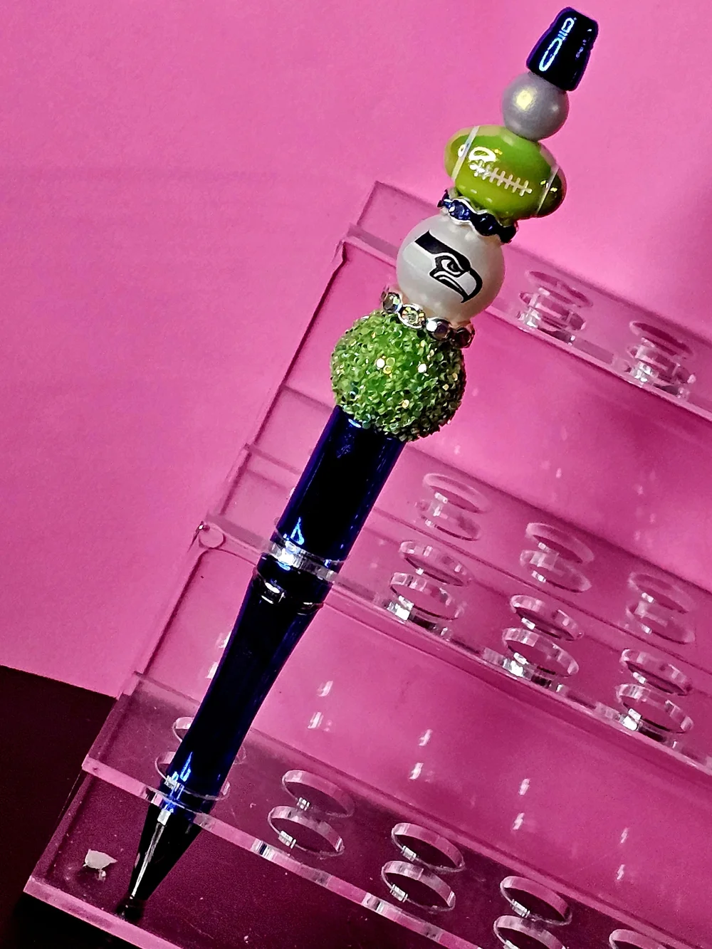 NFL Seattle Seahawks Sparkly/Blingy Custom Created Super Fan Beaded Pen